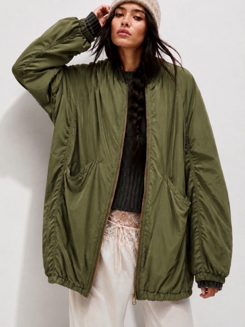 FREE PEOPLE Wayfarer Green Cocoon Bomber Jacket Size S - Picture 1 of 11